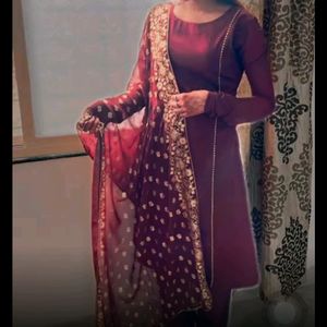 Maroon Poly Crepe A Line Kurta