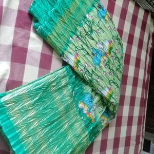 New Green Crush Pichwai Print Saree