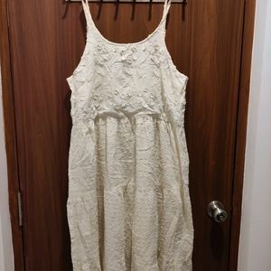 Cream Colour Cotton Embroidered Dress