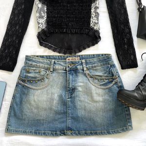 ✰Chain Accented Low Rise Y2k Denim Skirt✰