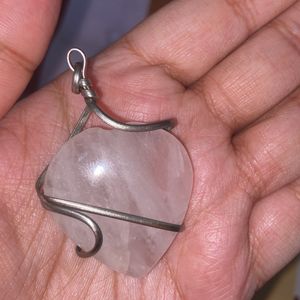 Real Rose Quarts Crystal Pendant With Pearls