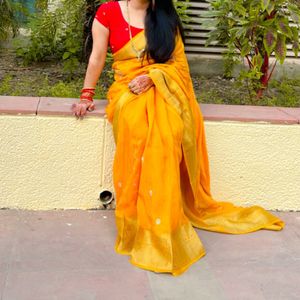 Beautiful Yellow Silk Saree