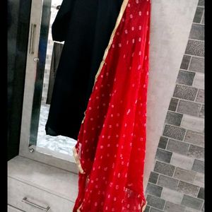 Black Kurta Pant With Red Duppta