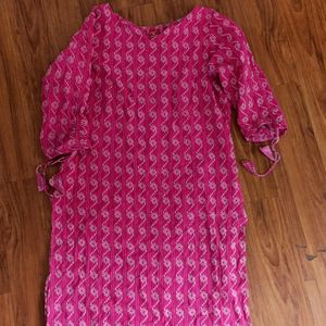 Pink Colour Straight Kurti With Tassles Sleeves