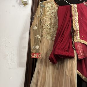 PLong Gown With Combination Red Lower And Dupatta