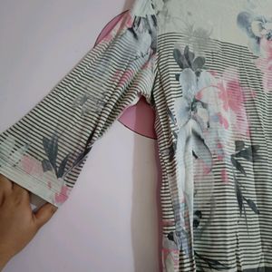 Grey Pink Flower Top