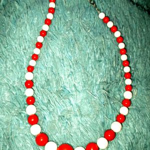 Red White Beads Necklace