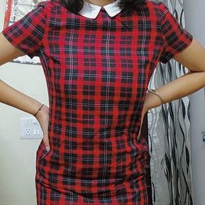 Mini Red Check Collared Dress