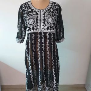 Black Lucknowi Chikankari Embroidered Kurta