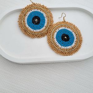 Beaded Blue Evil Eye Earrings