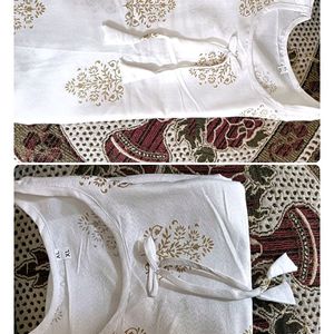 New Kurti White & Golden Pattern