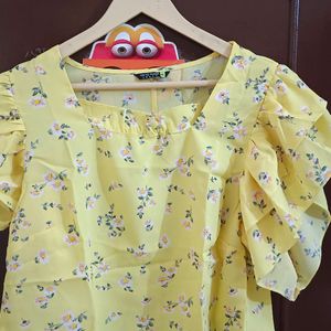 Yellow Floral Top With Layered Sleeves