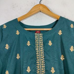 Grey With Gold Embroidery Kurtas (Women's)