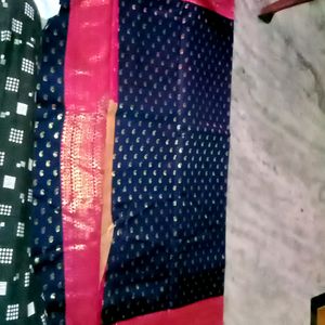 Fancy Banaras Blue And Pink Combo Saree