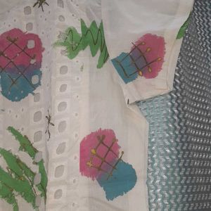 Embroidery White Top With Multi Color Front