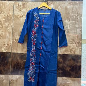 Women Denim Embroidery Kurta