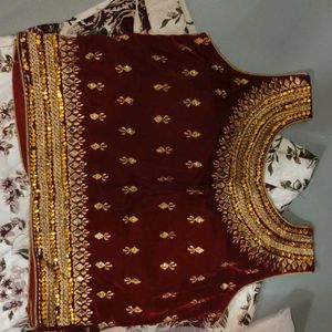 Maroon And White Shiny Lehenga