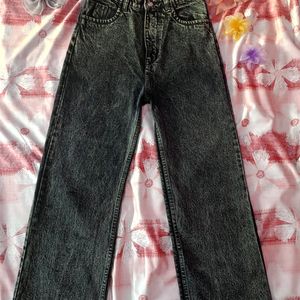 Women Black Fade Jeans Straight Fit High Rise.