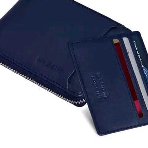 2pcs Brown/Blue Mens Trendy Genuine Leather Wallet