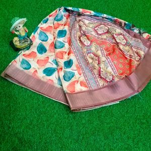 Beautiful Floral print chanderi silk saree.