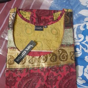 New kurti ....maroon colour printed pure cotton...cap sleeves...Round neck...no flaws...own factory made