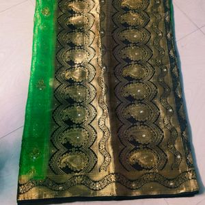 Green N Black Colour Pure Banarasi Silk Saree