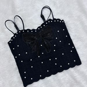 Imported Pinterest Black Padded Bow Cami Top