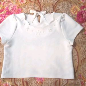 Cute Korean White Crop Top