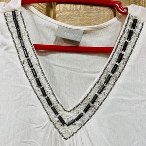 White Top With Bead Work