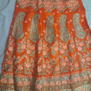 Orange Semistich BRIDAL Lehenga