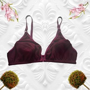 women front open bra Burgundy Cotton XXL