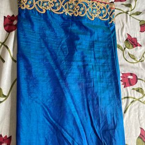 Blue Saree With Designer Blouse (never Used)