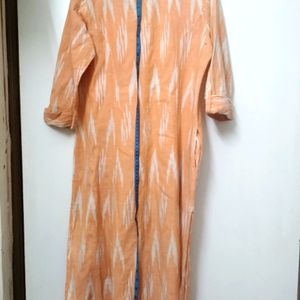 Srishti Peach Colour Ikat A-line Kurta