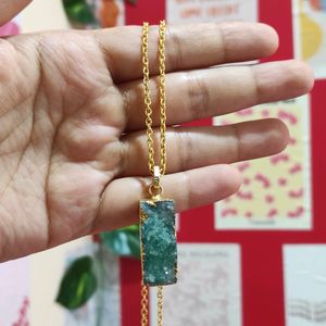 Natural Druzy Bar Gemstone Pendant With Chain