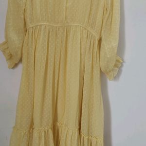 Women Dress. Dobby Weaved Yellow Dress. M Size