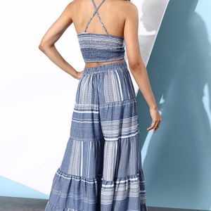 Blue Striped Co-set Jumpsuit