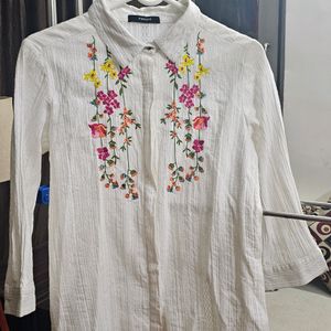 White Cotton Shirt With Lovely Thread Work