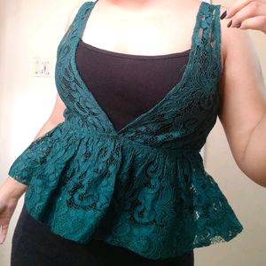 Imported Vintage Green Plunge Neck Top