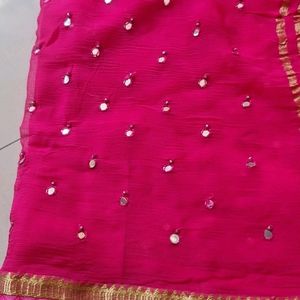 Dark Pink Real Mirror Heavh Georgette Saree