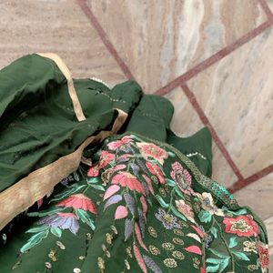 Green Colour Embroidery Sharara Suit