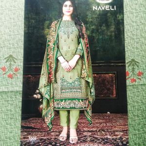 Trendy Green Cotton Dress Material With Dupatta