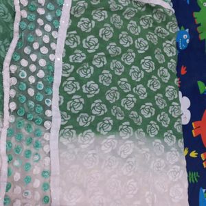 Half Green And White Saree