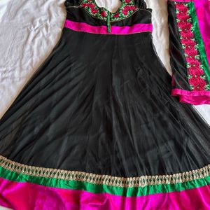 Women Black And Pink Anarkali Dress