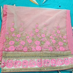 Designer Silk Net Pink Floral Saree