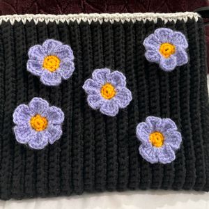 Beautiful Black Crochet Flowers Bag