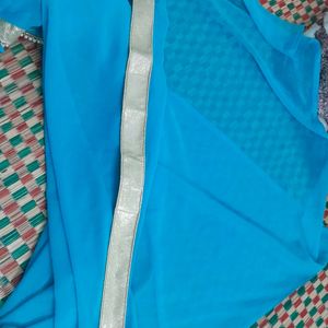 Pearl Studded Sky-blue Color Party wear Saree