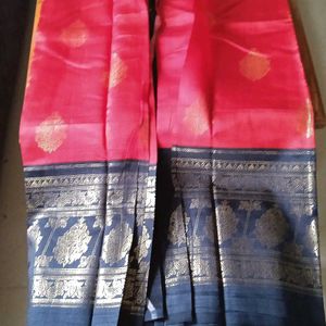 Mysore Silk Red Colour Foil Print Saree