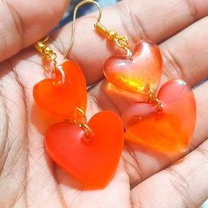 See-through Heart Earrings Red Translucent Opaque Silver Jewellery Women Girls Summer/winter/valentines / love / party/ Casual / School / College Wear Cute Elegant Anniversary Girlfriend Gift