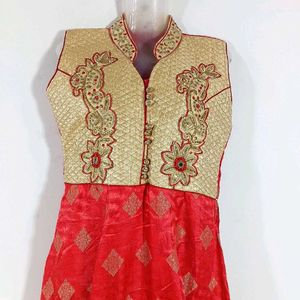 Red Embroidered Kurta Set (Women)