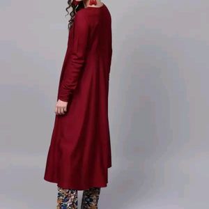 Maroon Solid Chudidaar Sleeve Frock Style Kurti